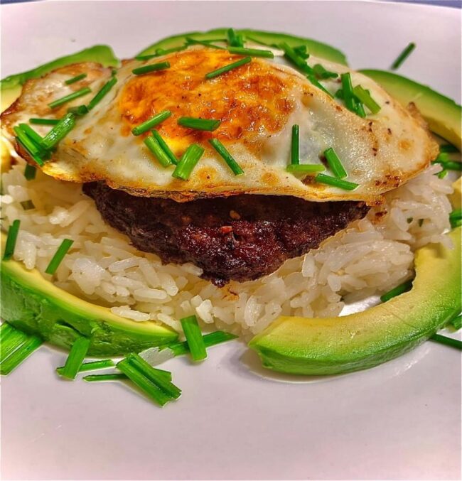 Fried Egg with Beef Patty over Seasoned Rice