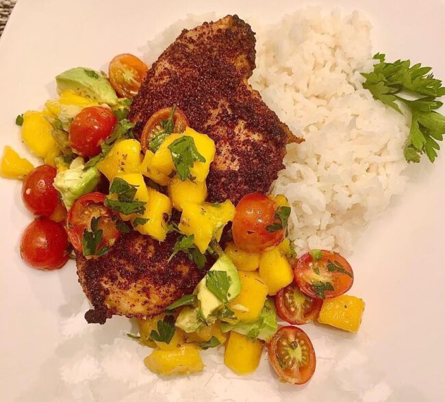 Spicy Spuds Chipotle Chicken with Mango Avocado Salsa